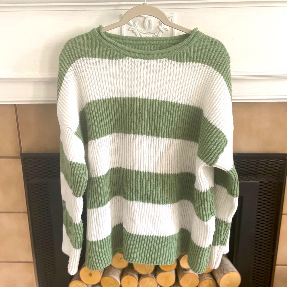 Light green and white crochet sweater